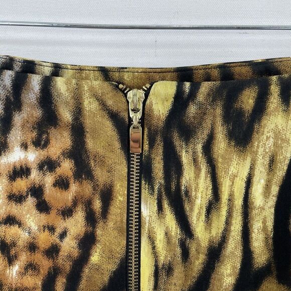 Vtg Cartise Skirt Womens 8 Brown Black Leopard Pencil Skirt Scuba Gold Zipper - Picture 3 of 16